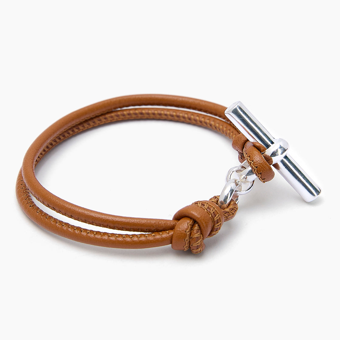 Silver T-Bar on Tan Leather Bracelet