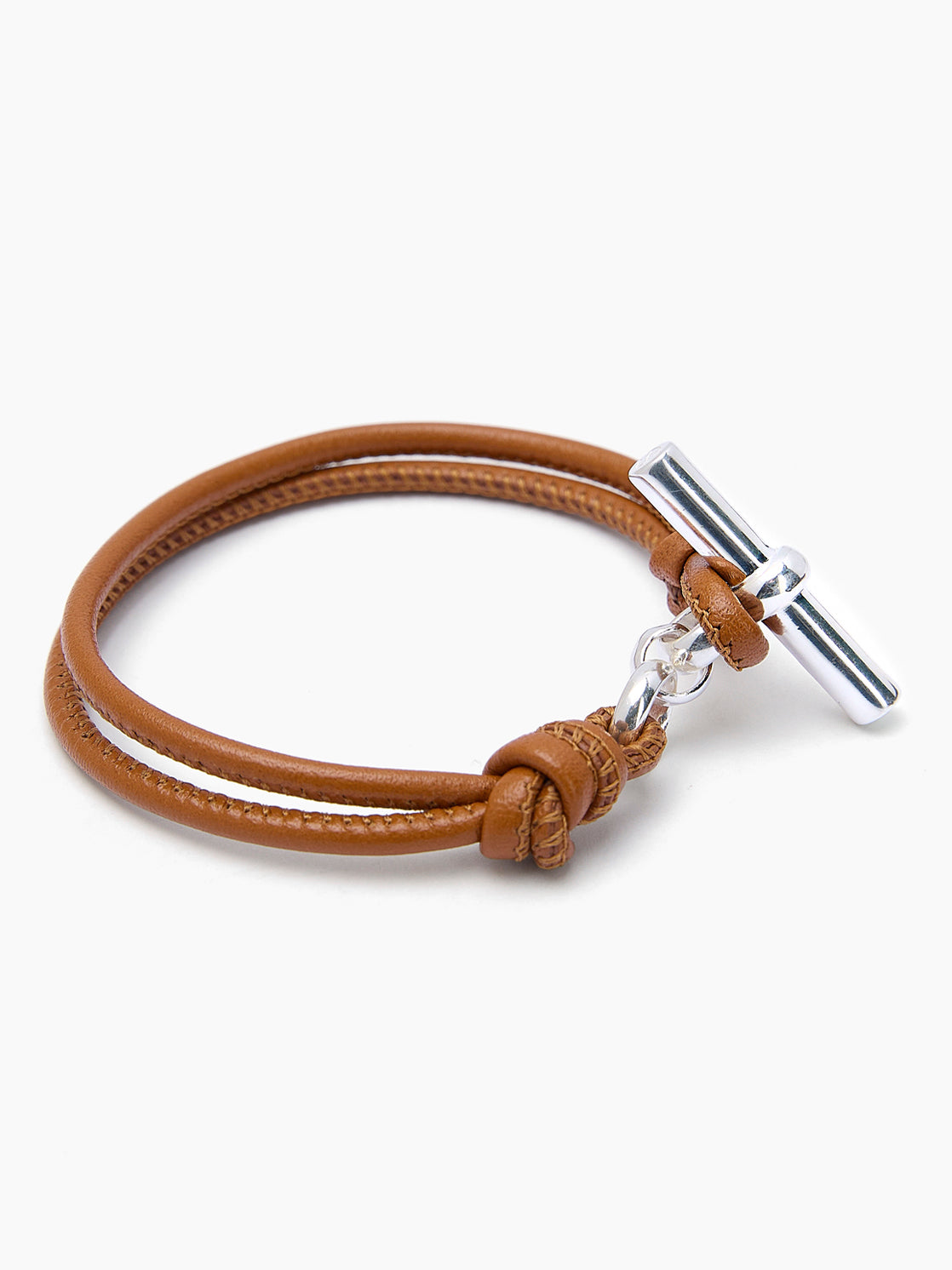 Silver T-Bar on Tan Leather Bracelet