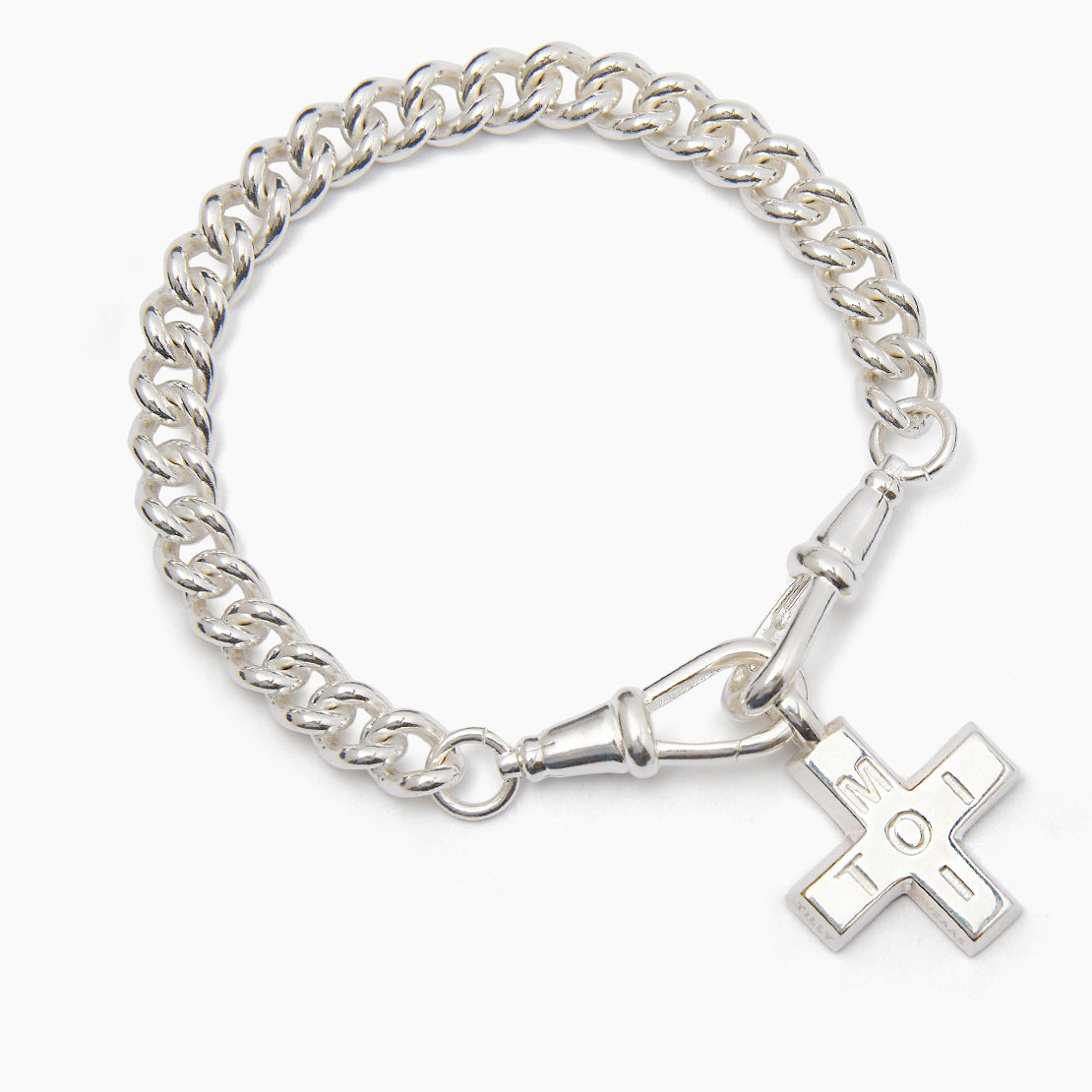 Large Silver Moi + Toi on Medium Curb Clipt Bracelet