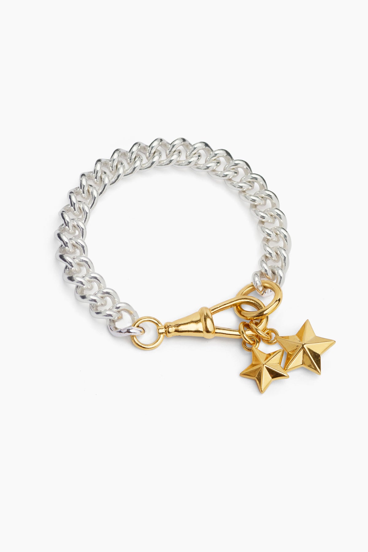 Two-tone chain bracelet with gold star charms