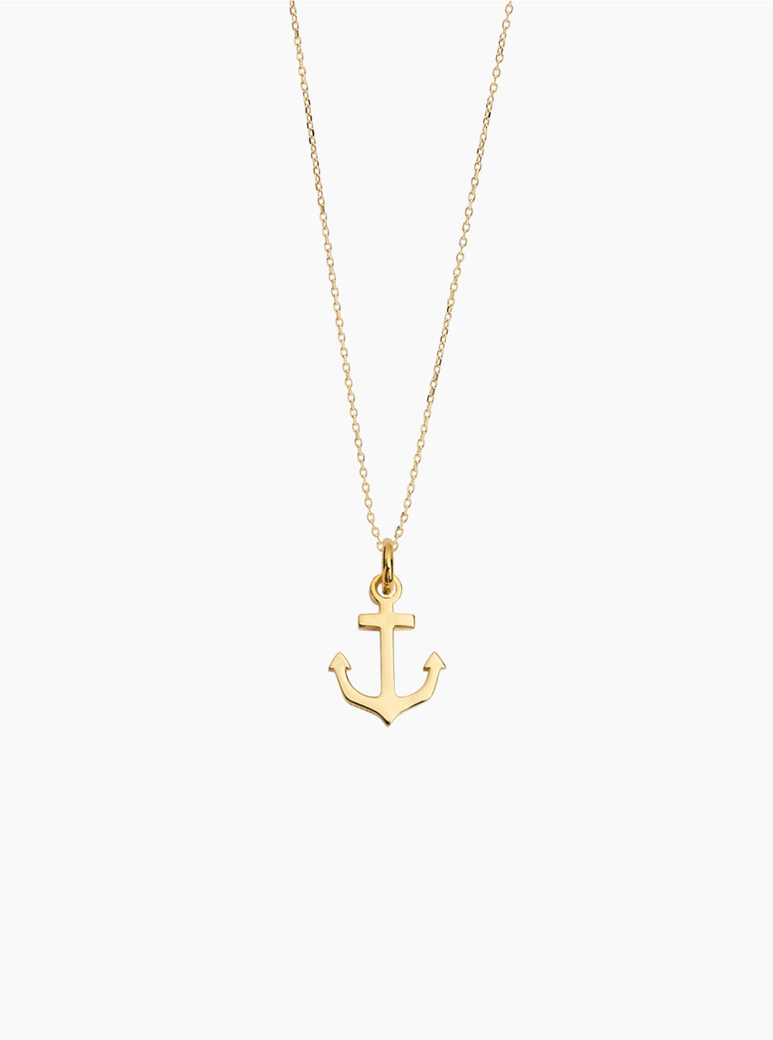 Gold anchor pendant necklace on trace chain