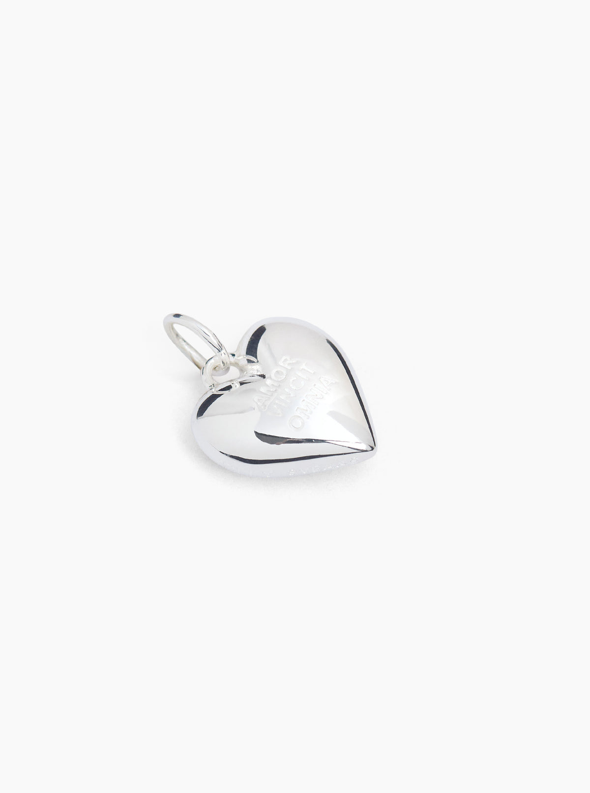 Silver heart charm pendant with loop bail, polished reflective finish