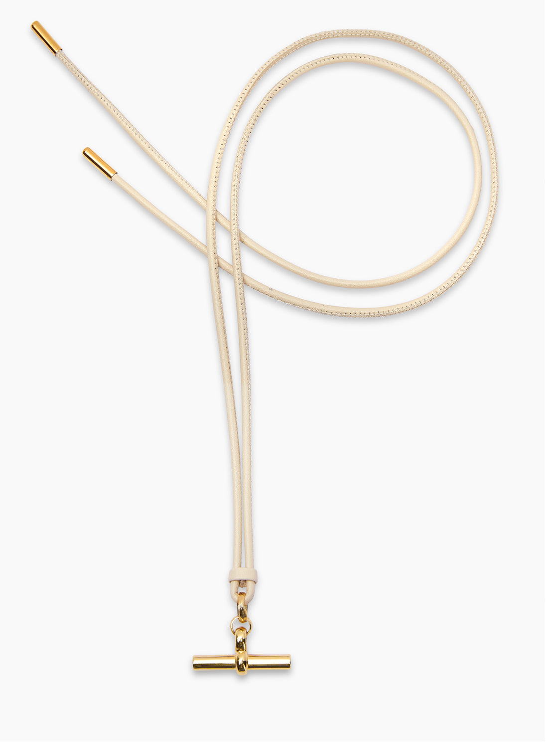 Medium Gold T-Bar on Champagne Leather Necklace