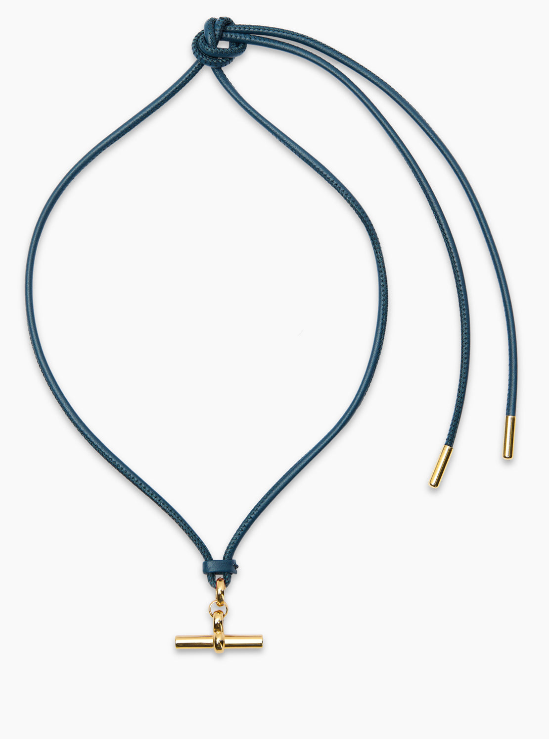 Medium Gold T-Bar on Navy Leather Necklace