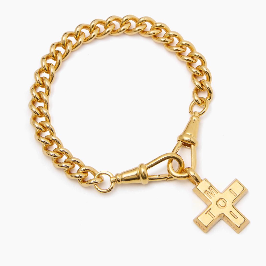 Large Gold Moi + Toi on Medium Curb Clipt Bracelet
