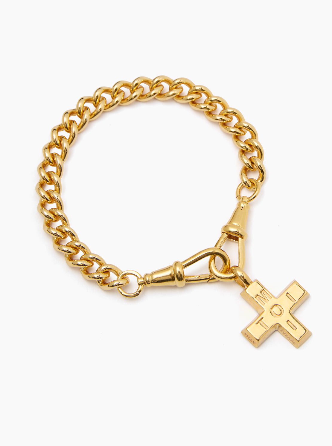 Large Gold Moi + Toi on Medium Curb Clipt Bracelet