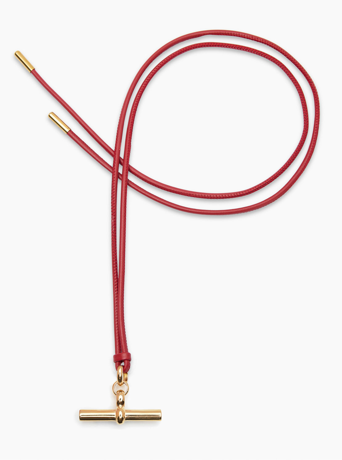Giant Gold T-Bar on Red Leather Necklace
