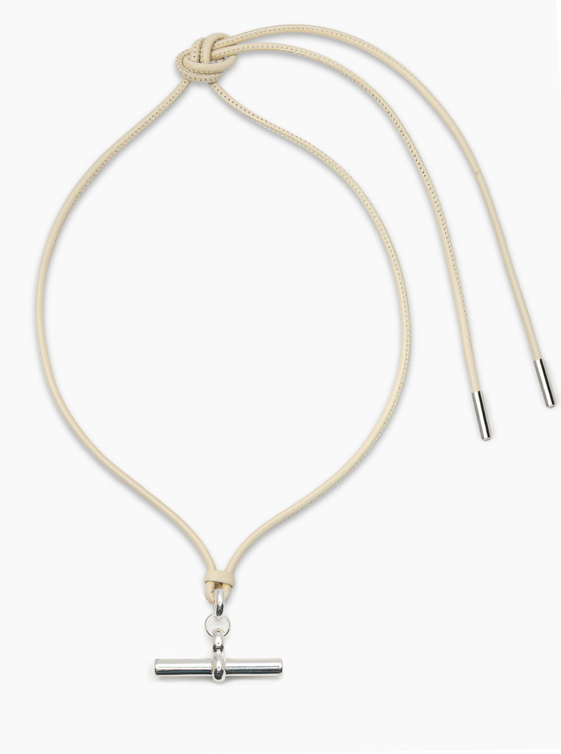 Giant Silver T-Bar on Champagne Leather Necklace
