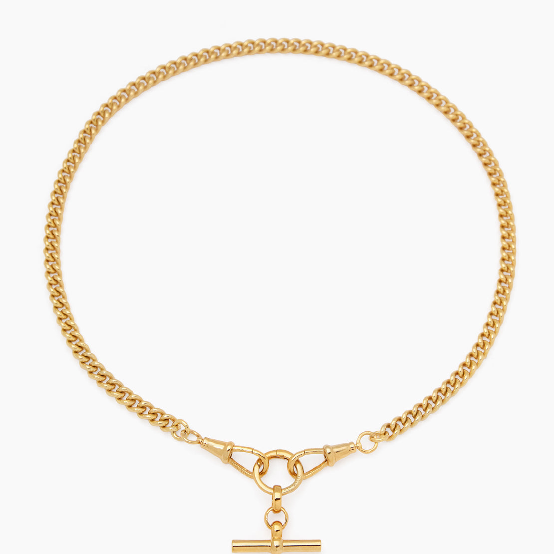 Small Gold T-bar on Slim Curb Clipt Necklace