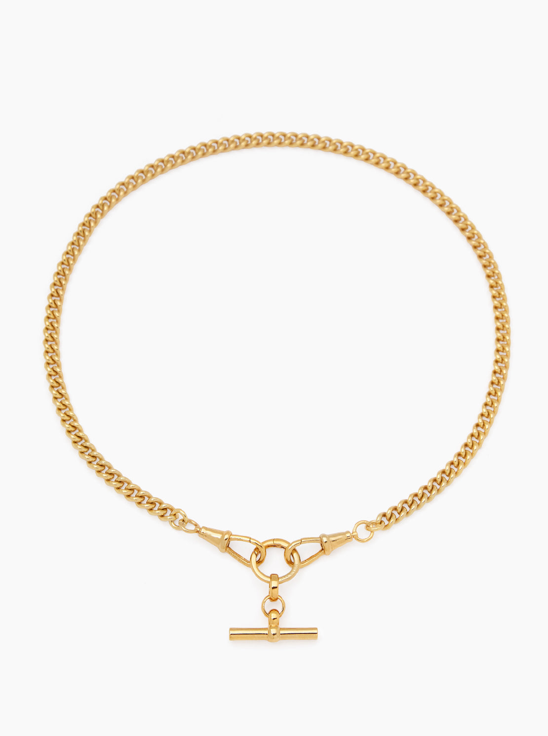 Small Gold T-bar on Slim Curb Clipt Necklace