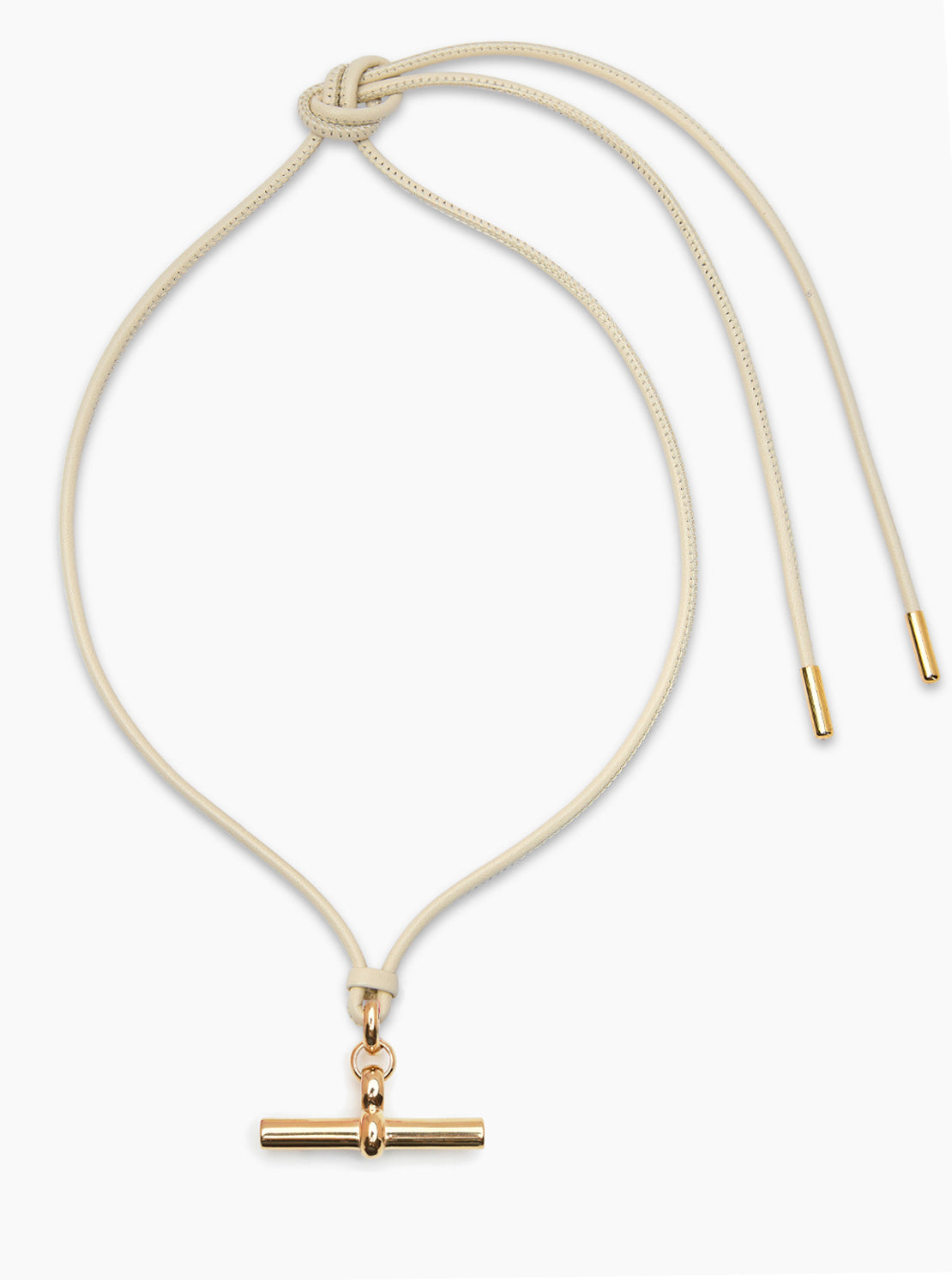 Giant Gold T-Bar on Champagne Leather Necklace