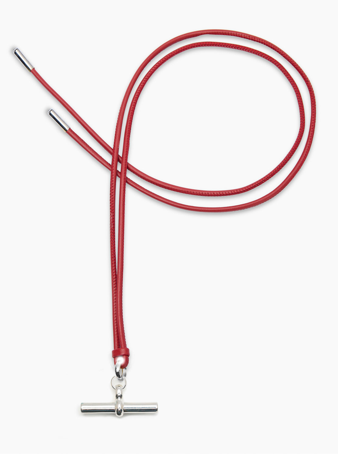 Giant Silver T-Bar on Red Leather Necklace