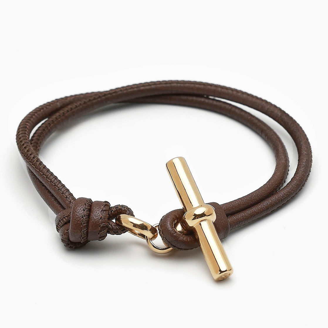 Gold T-Bar on Dark Brown Leather Bracelet