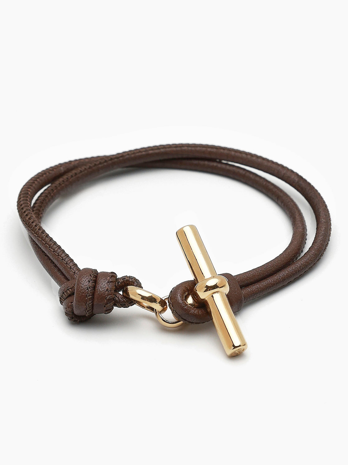Gold T-Bar on Dark Brown Leather Bracelet