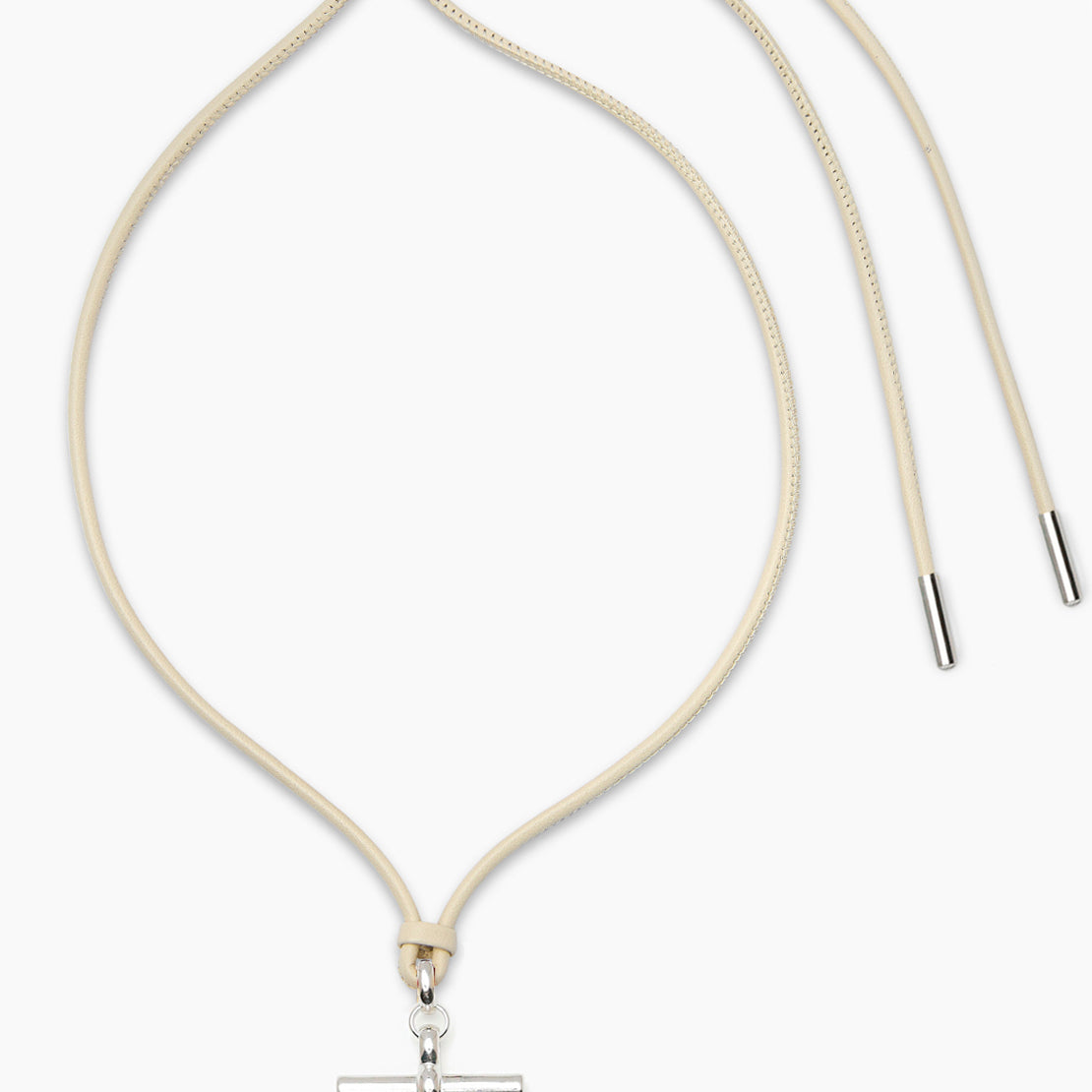 Medium Silver T-Bar on Champagne Leather Necklace