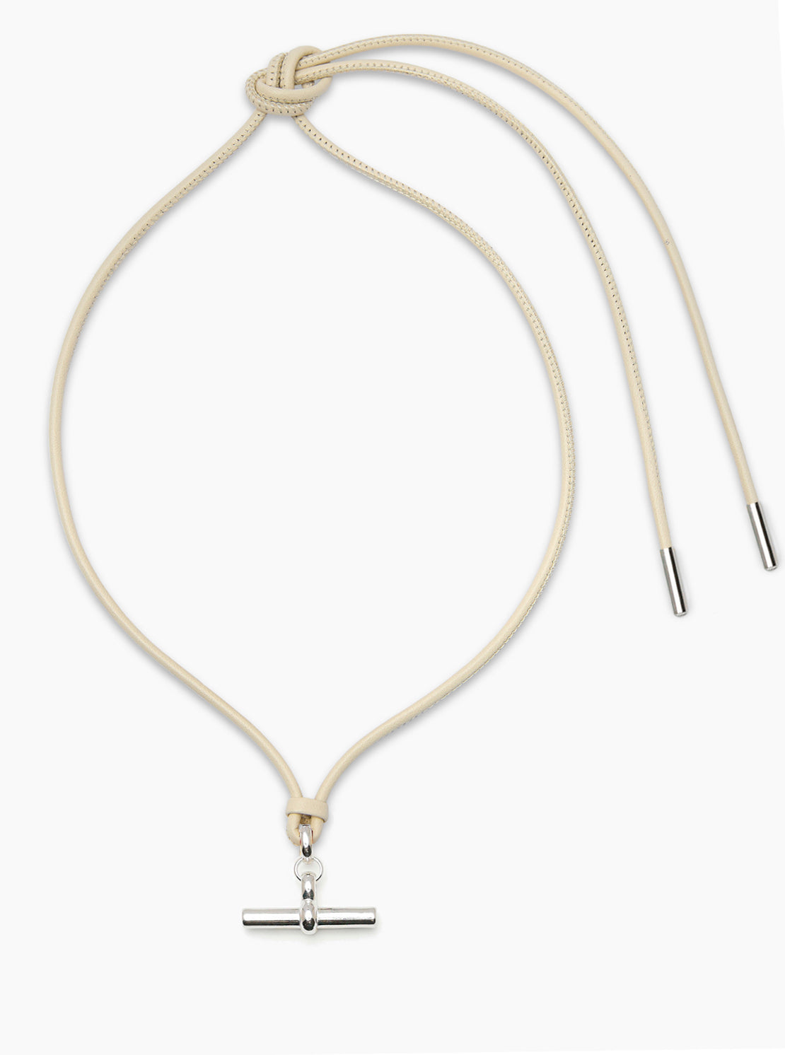Medium Silver T-Bar on Champagne Leather Necklace