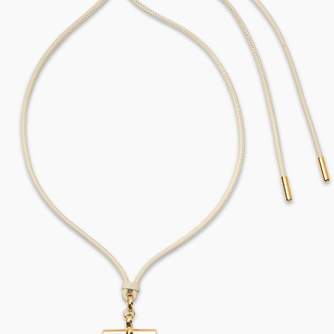 Medium Gold T-Bar on Champagne Leather Necklace