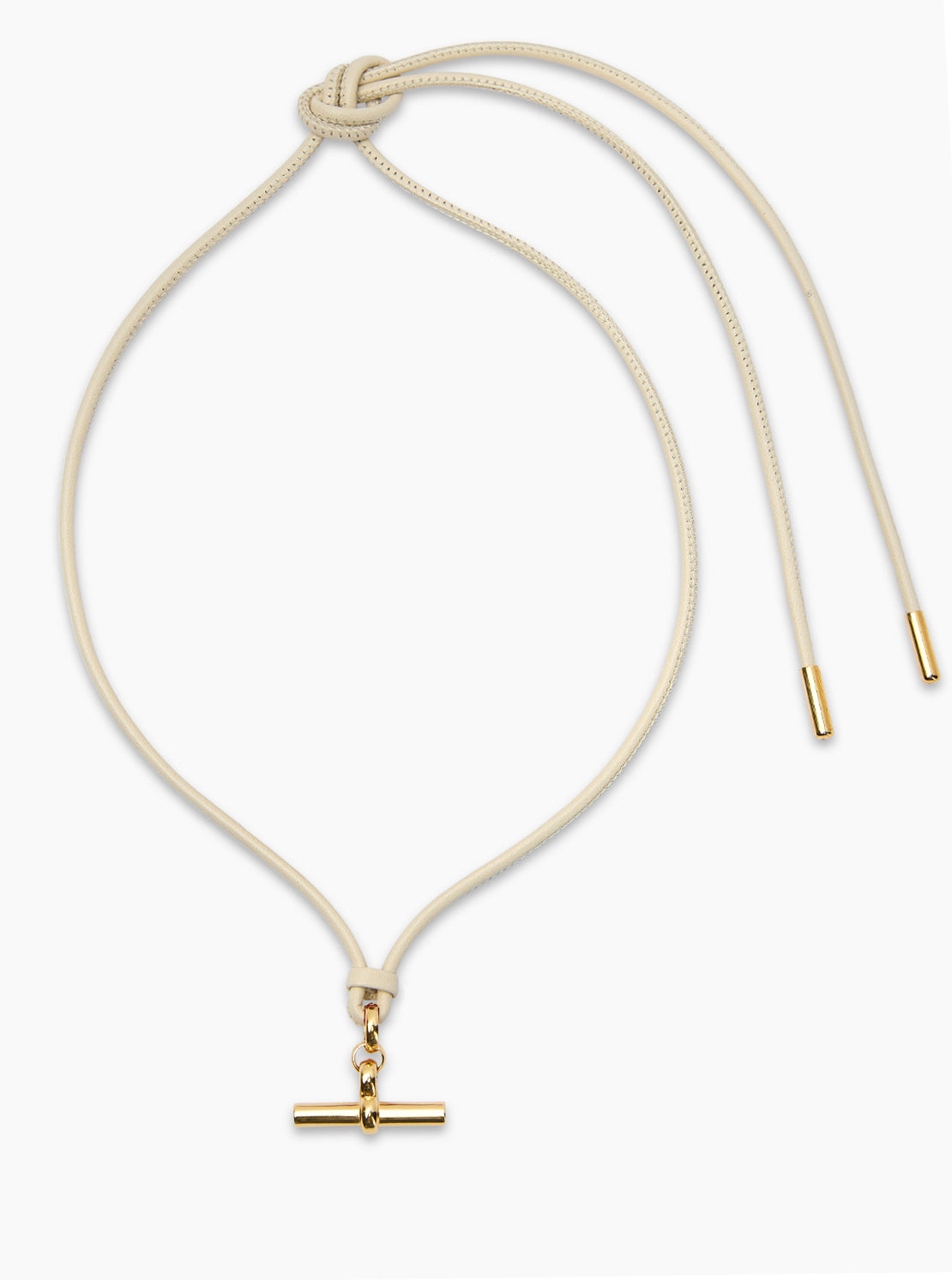 Medium Gold T-Bar on Champagne Leather Necklace