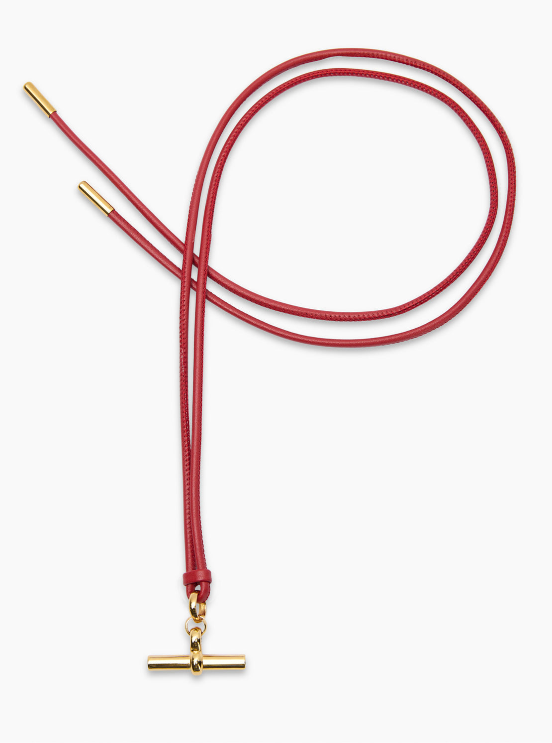 Medium Gold T-Bar on Red Leather Necklace