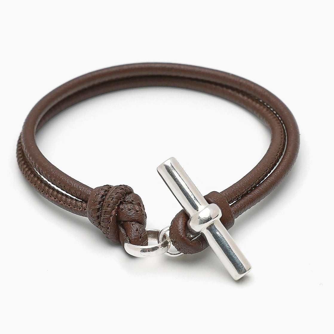 Silver T-Bar on Dark Brown Leather Bracelet