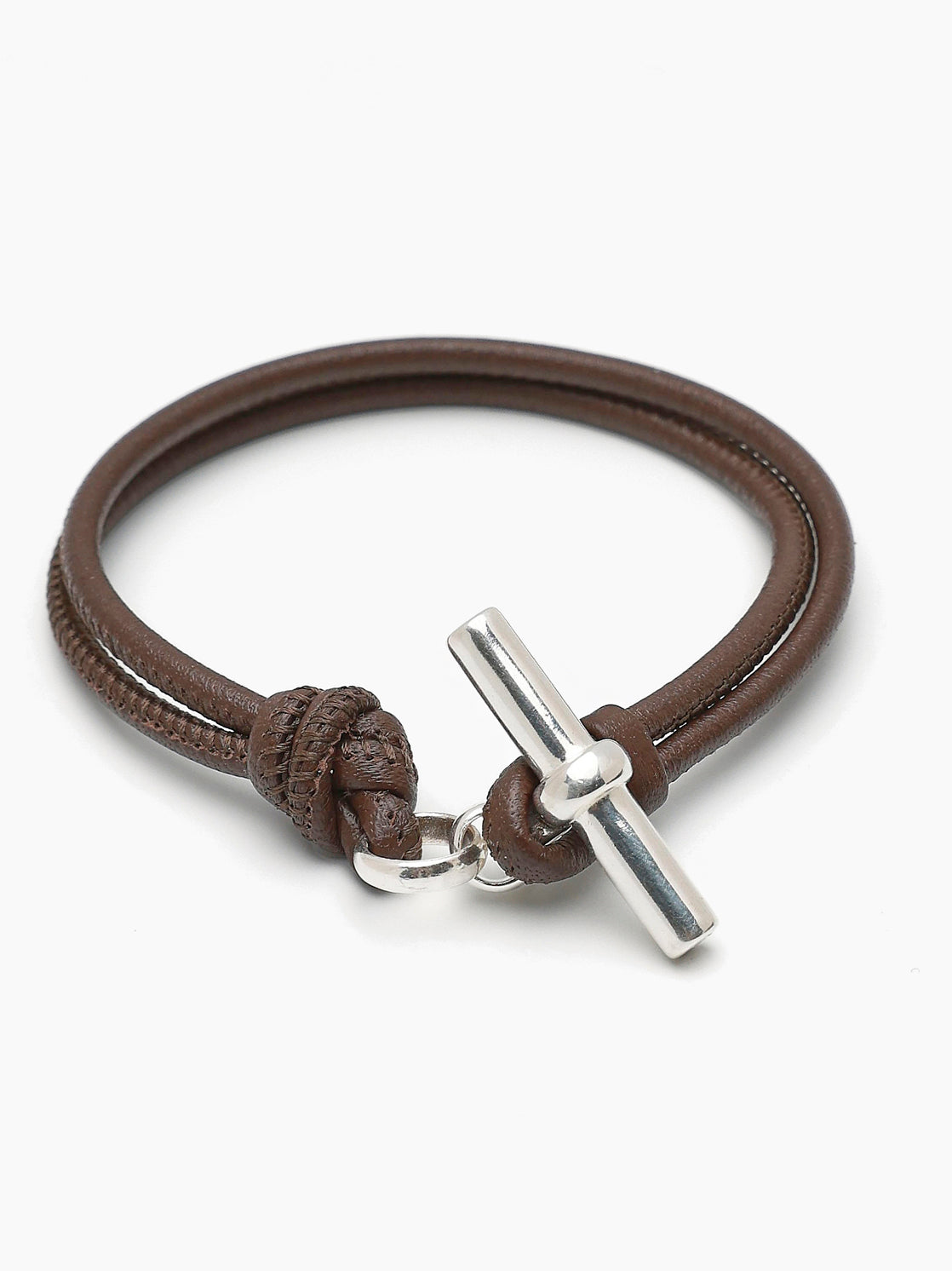 Silver T-Bar on Dark Brown Leather Bracelet