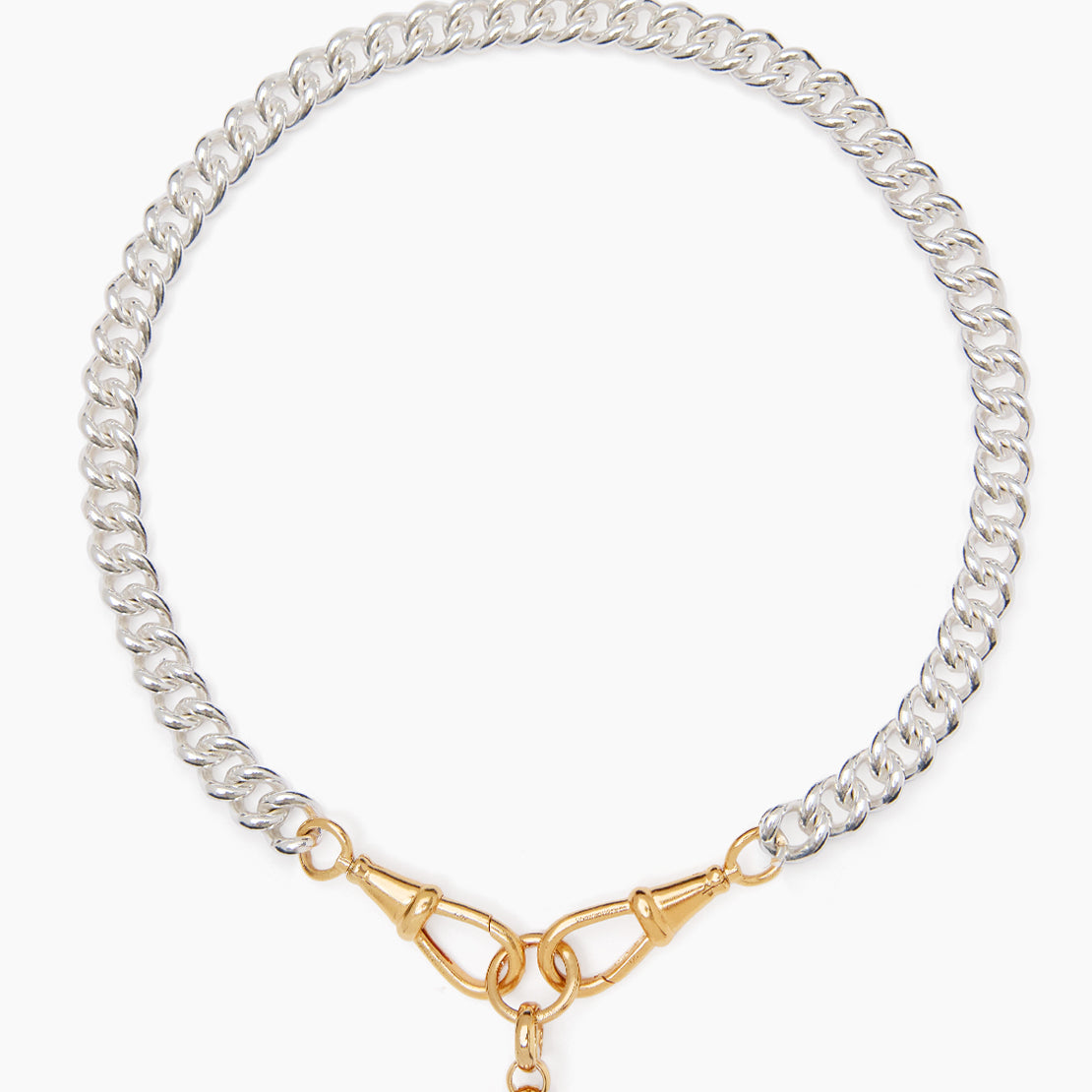 Medium Gold T-bar on Large Silver and Gold Curb Clipt Necklace