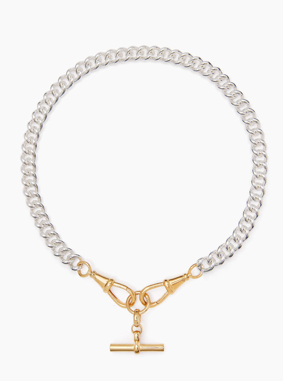 Medium Gold T-bar on Large Silver and Gold Curb Clipt Necklace