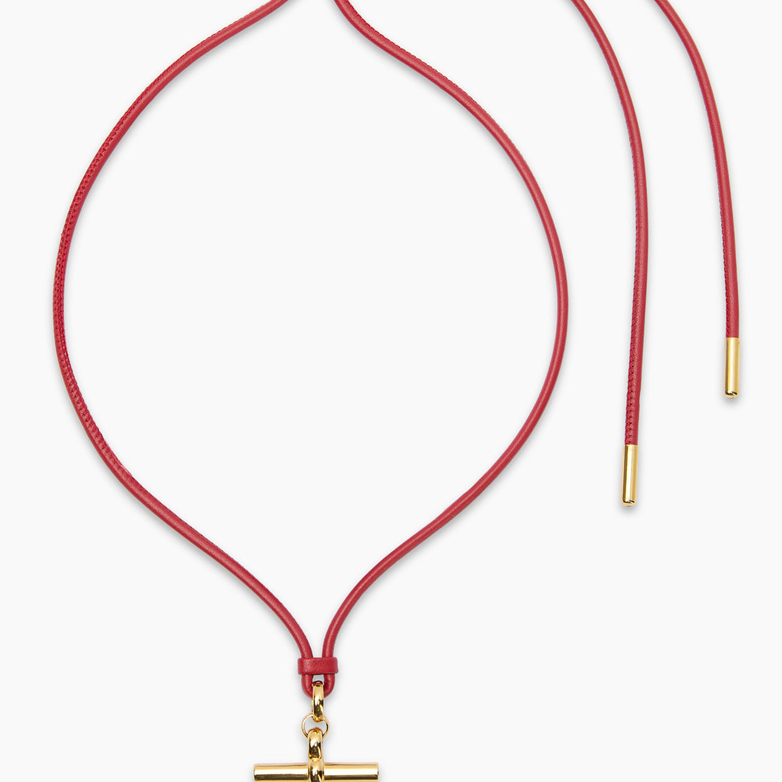 Medium Gold T-Bar on Red Leather Necklace