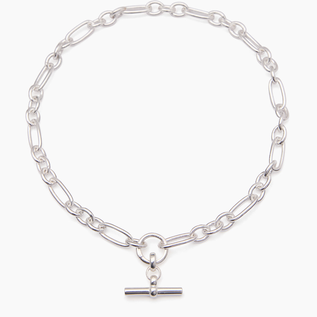 Small Silver T-bar on Clipt Watch Chain Necklace