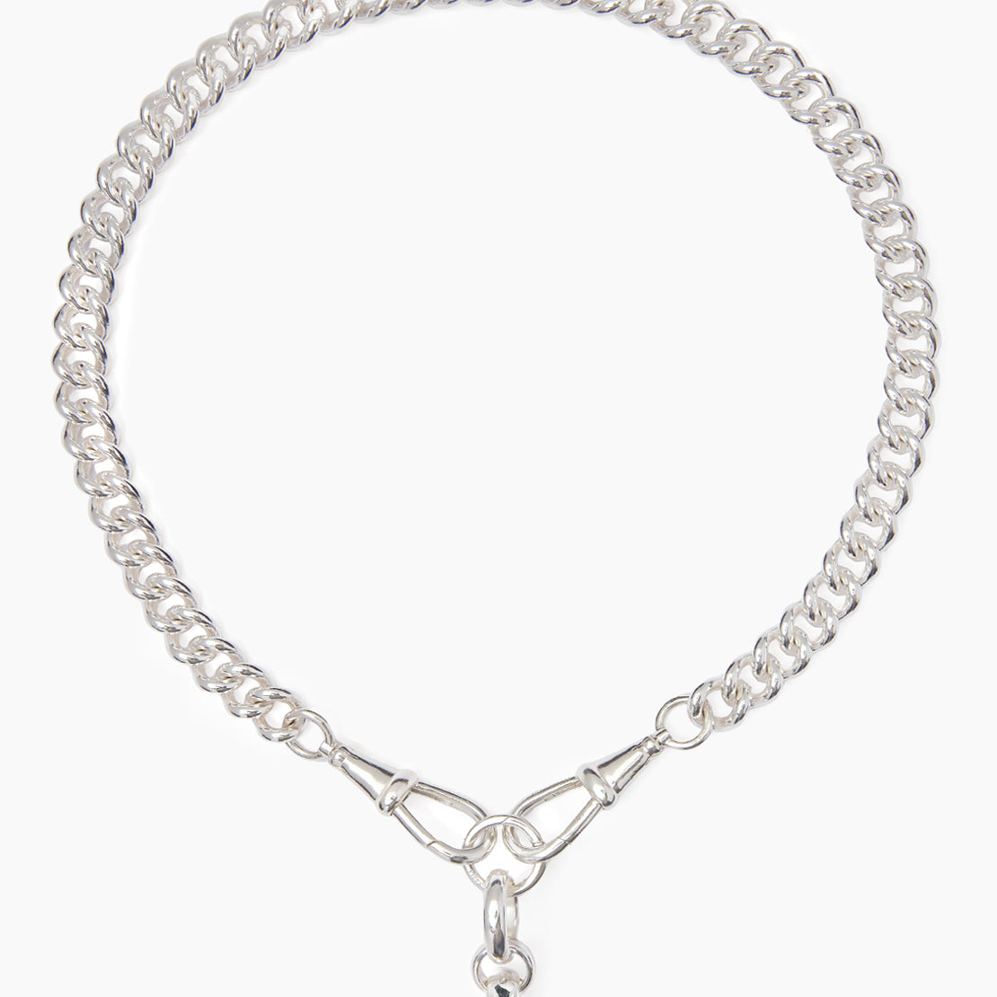 Giant Silver T-bar on Large Silver Curb Clipt Necklace