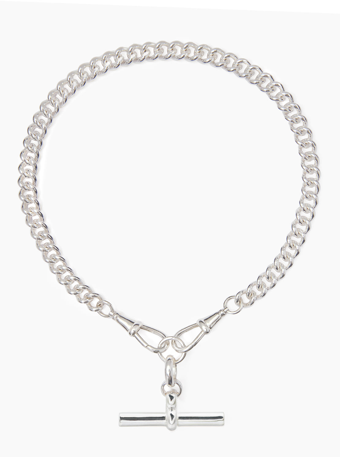 Giant Silver T-bar on Large Silver Curb Clipt Necklace