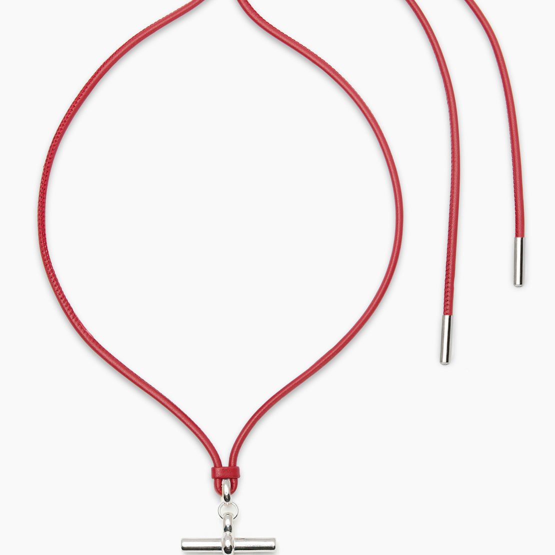 Medium Silver T-Bar on Red Leather Necklace