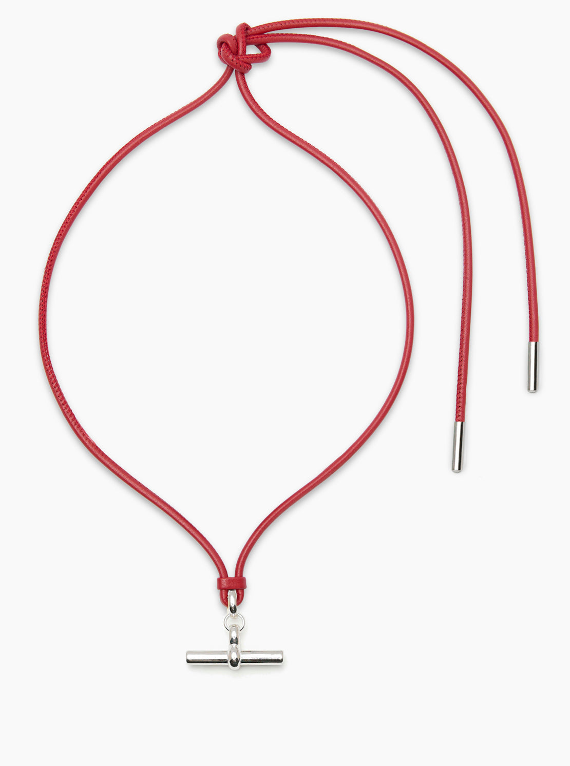 Medium Silver T-Bar on Red Leather Necklace