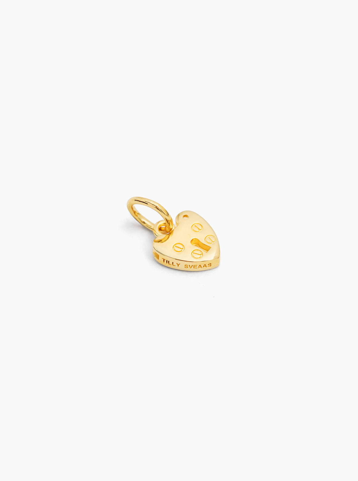 Small gold padlock charm with loop ring and engraved text
