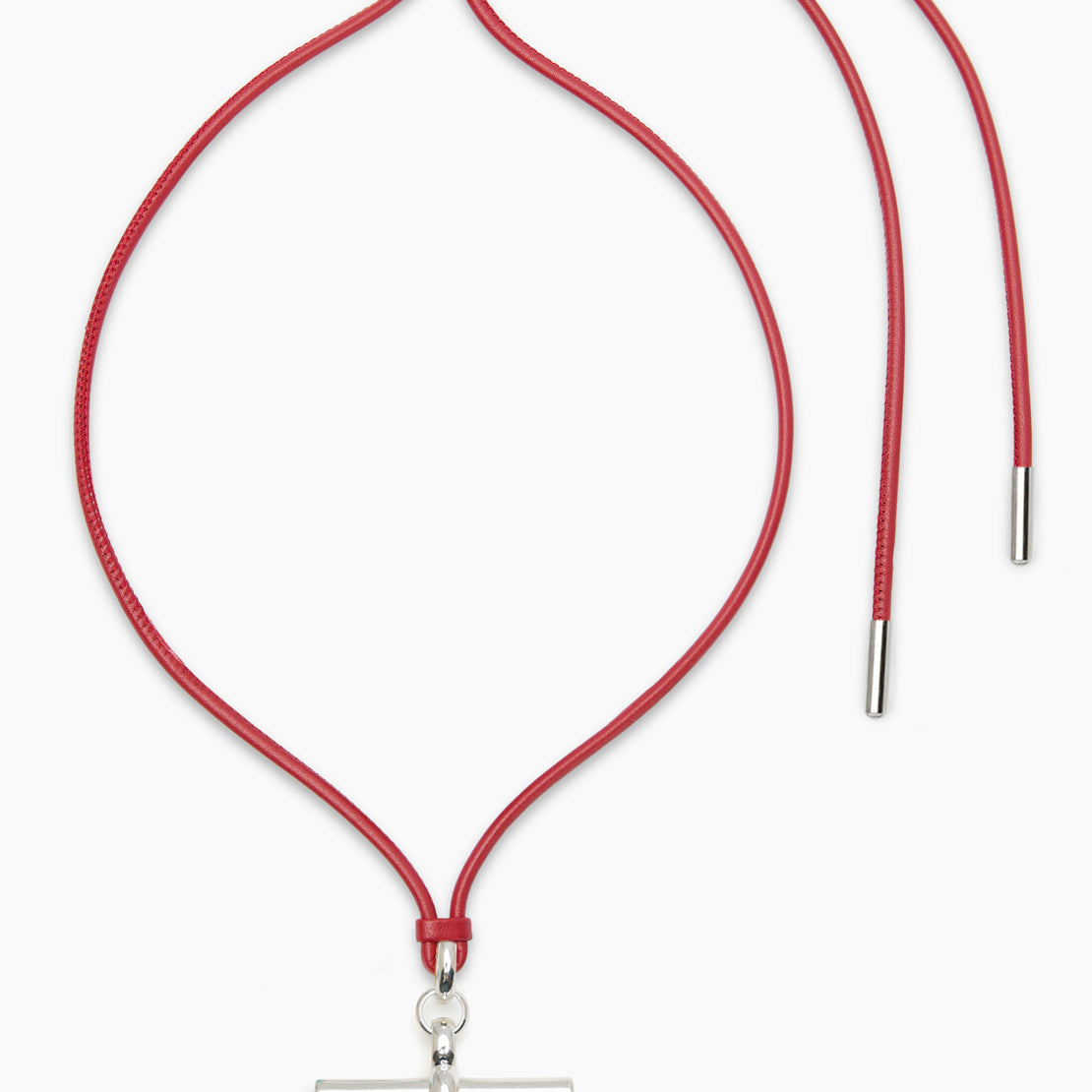 Giant Silver T-Bar on Red Leather Necklace
