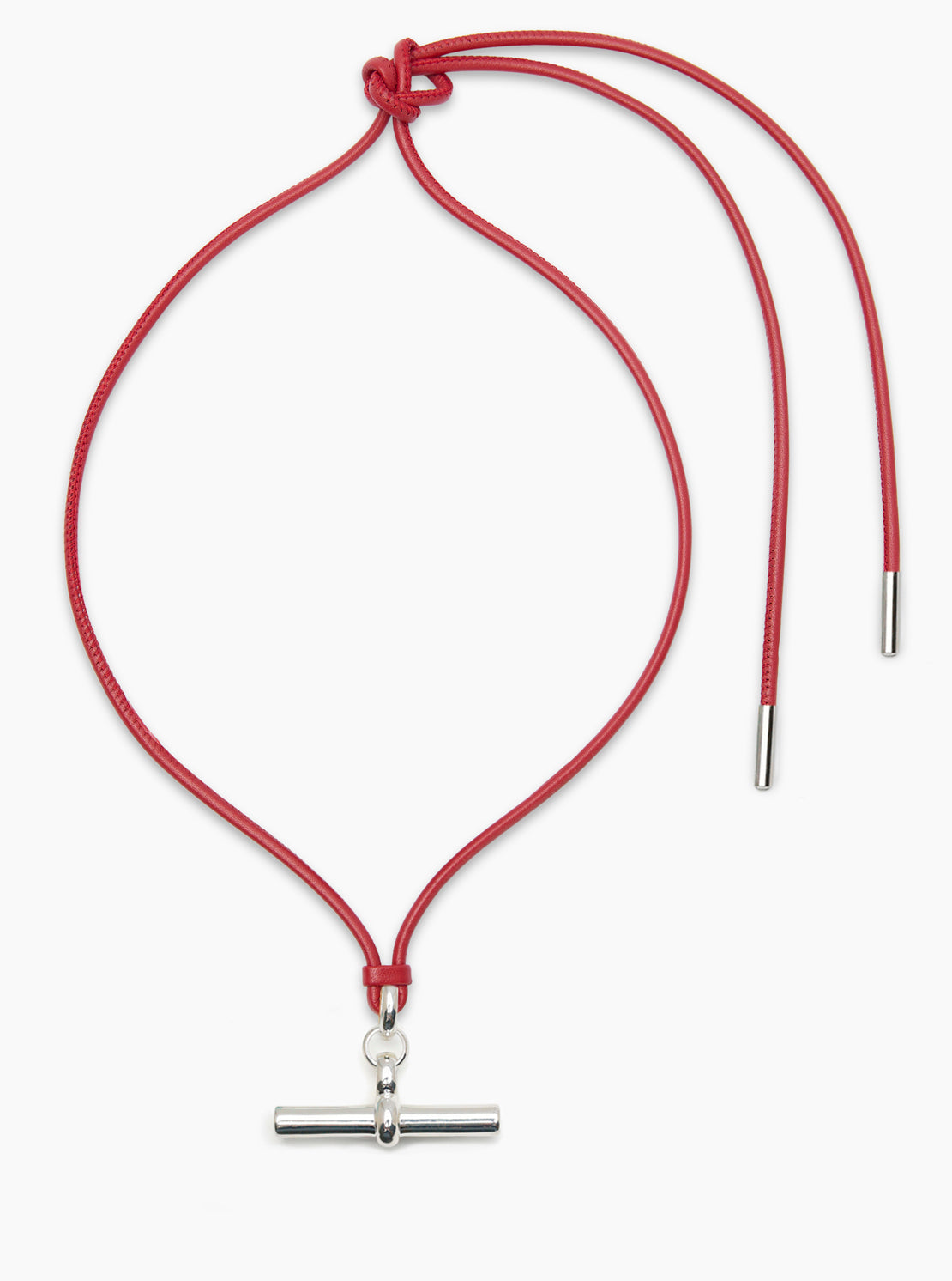 Giant Silver T-Bar on Red Leather Necklace