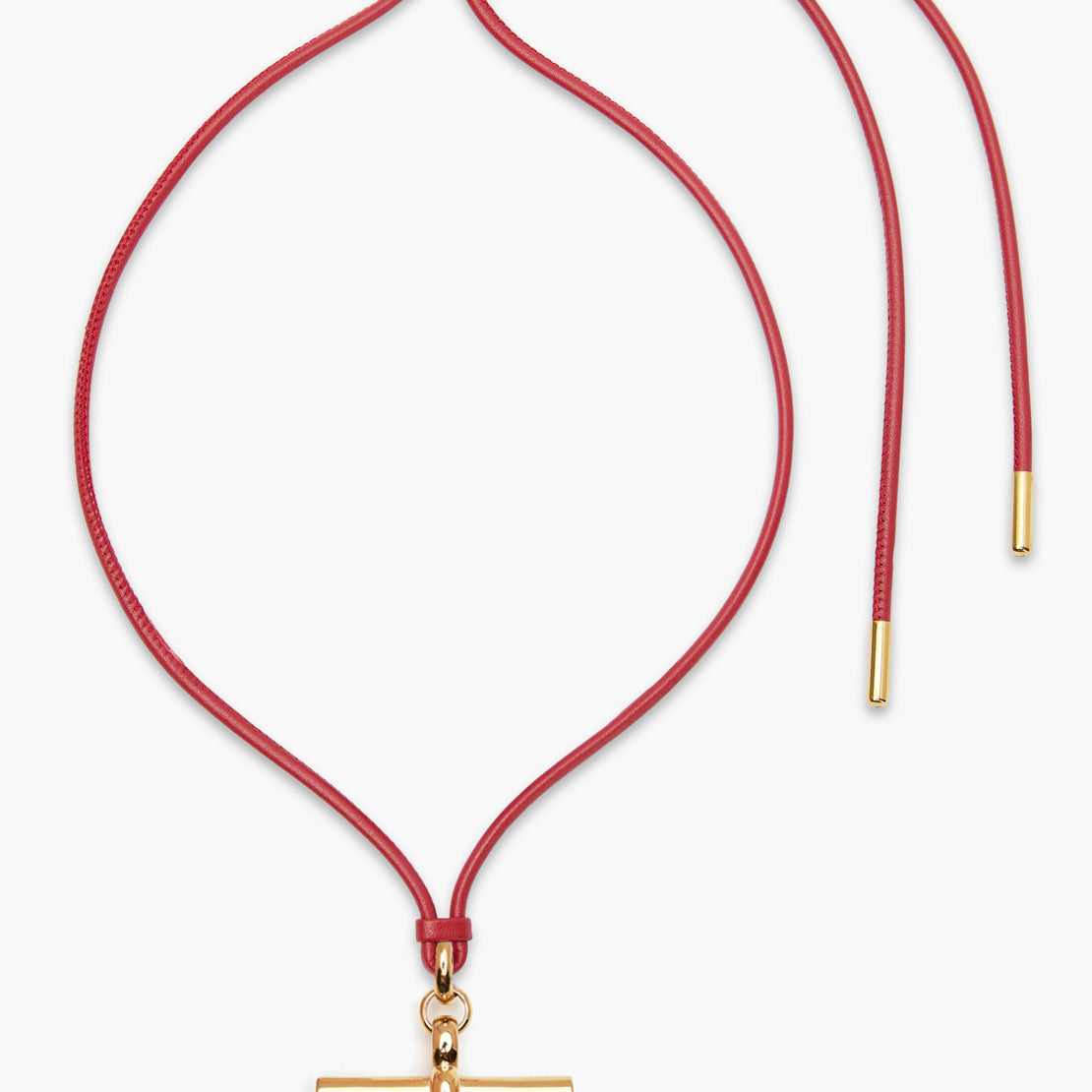 Giant Gold T-Bar on Red Leather Necklace
