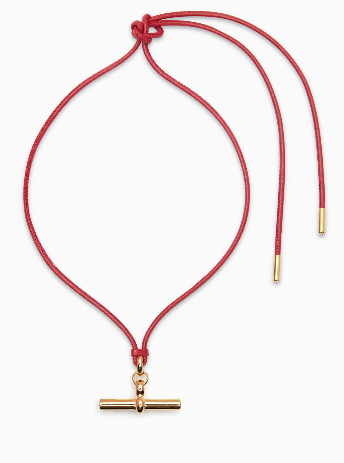 Giant Gold T-Bar on Red Leather Necklace