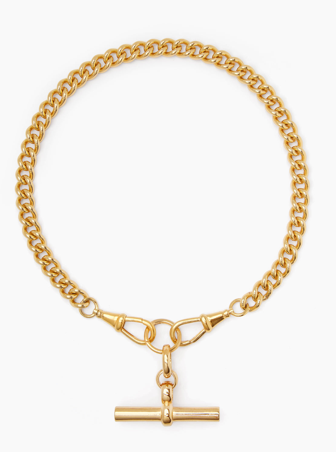 Giant Gold T-bar on Large Curb Clipt Necklace