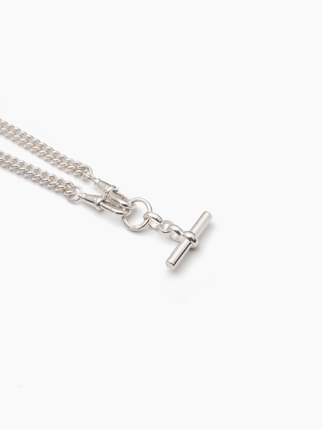 Small Silver T-bar on Slim Curb Clipt Necklace