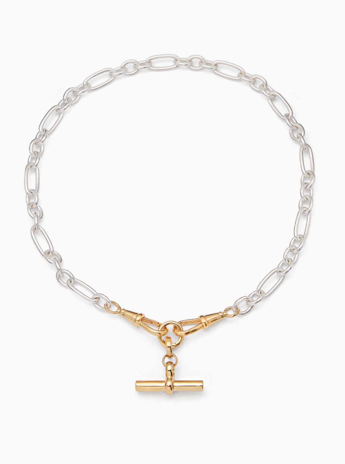 Medium Gold T-bar on Silver and Gold Clipt Watch Chain Necklace