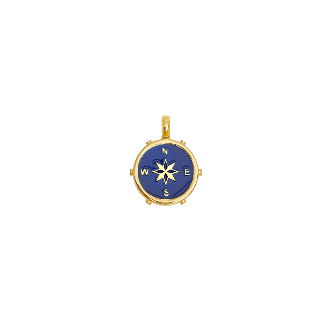 Gold Enamel Compass Charm