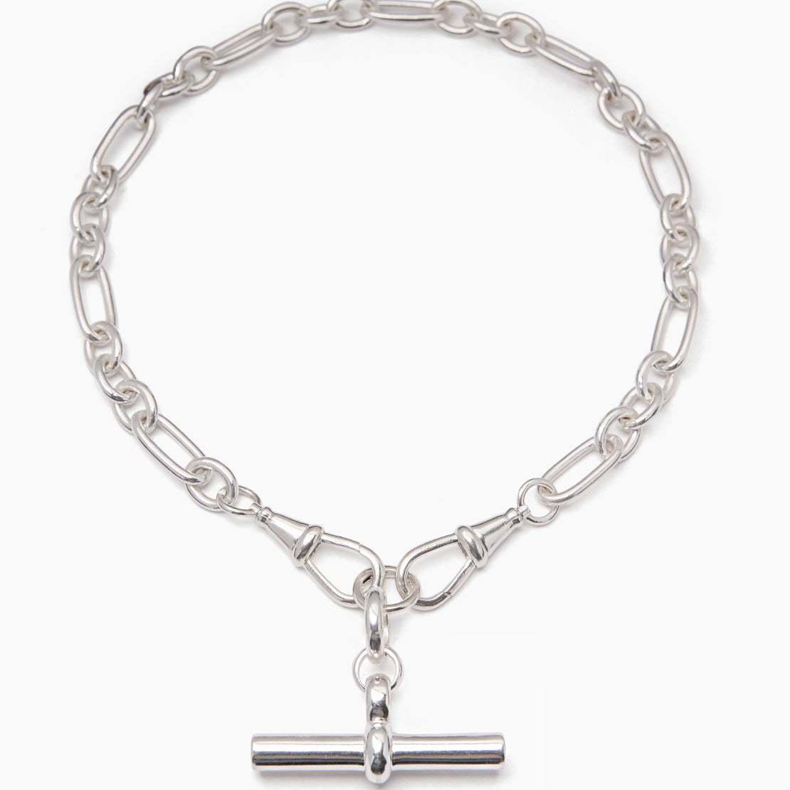 Giant Silver T-bar on Watch Clipt Necklace