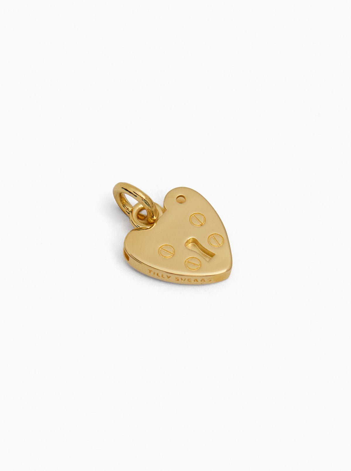 Gold heart padlock charm with small loop bail