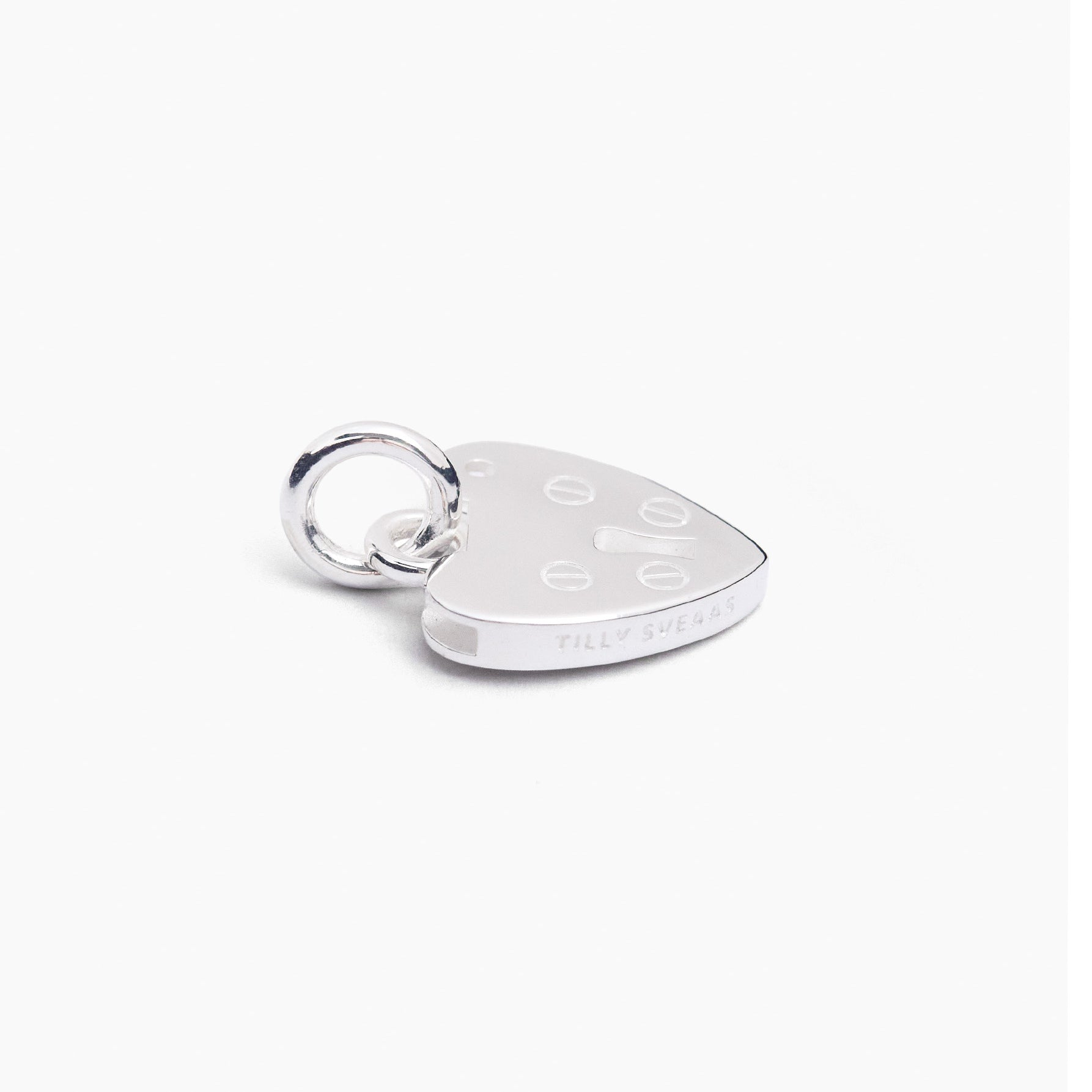 Large silver heart padlock charm with round clasp loop and engraved heart details