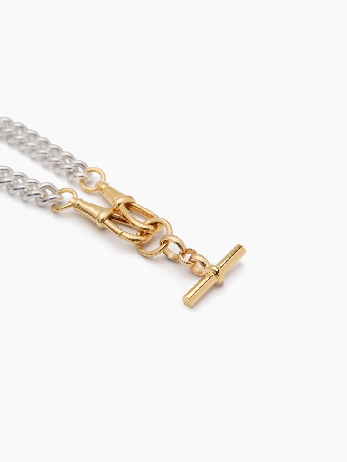Medium Gold T-bar on Large Silver and Gold Curb Clipt Necklace