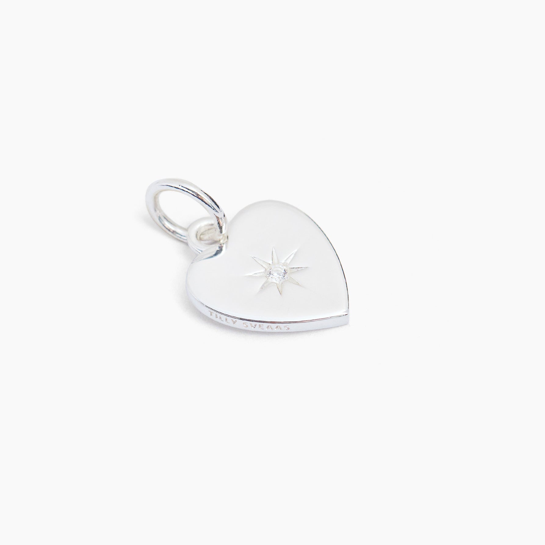 Large Silver Jewelled Flat Heart Charm