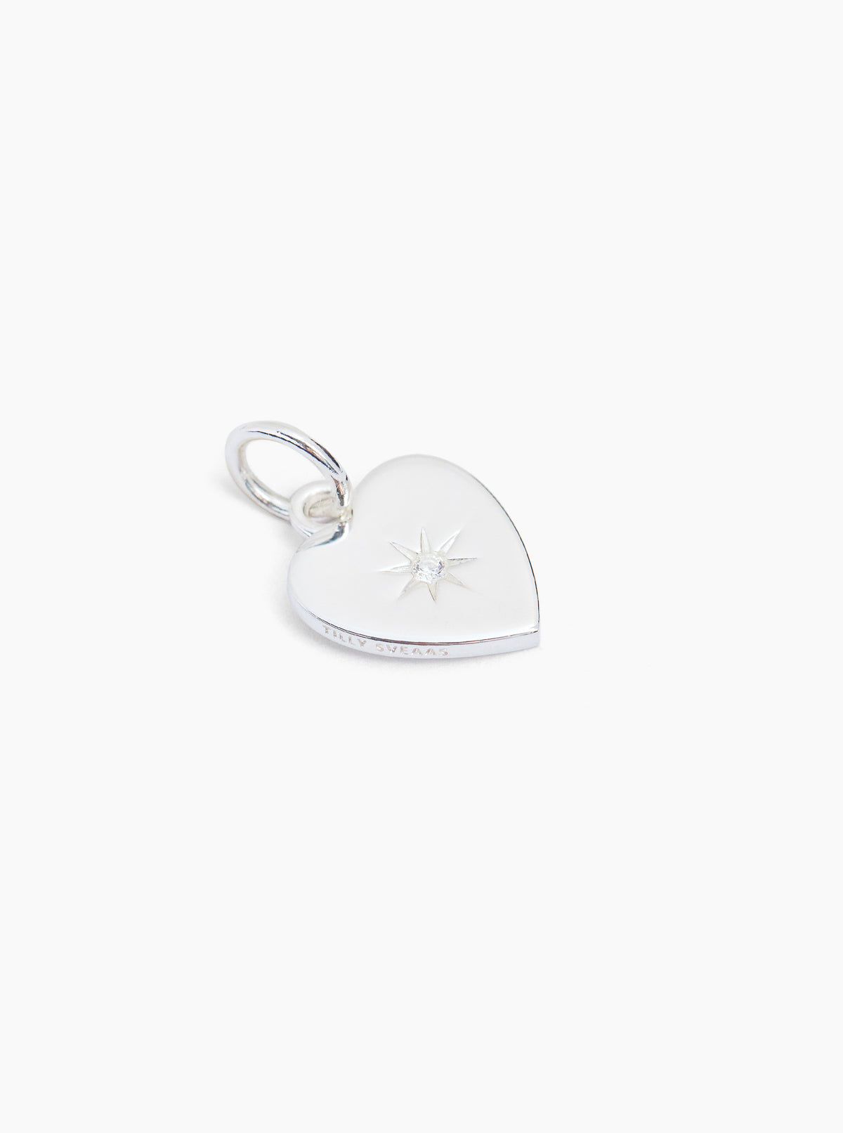 Large silver heart charm with jeweled star detail and clasp loop