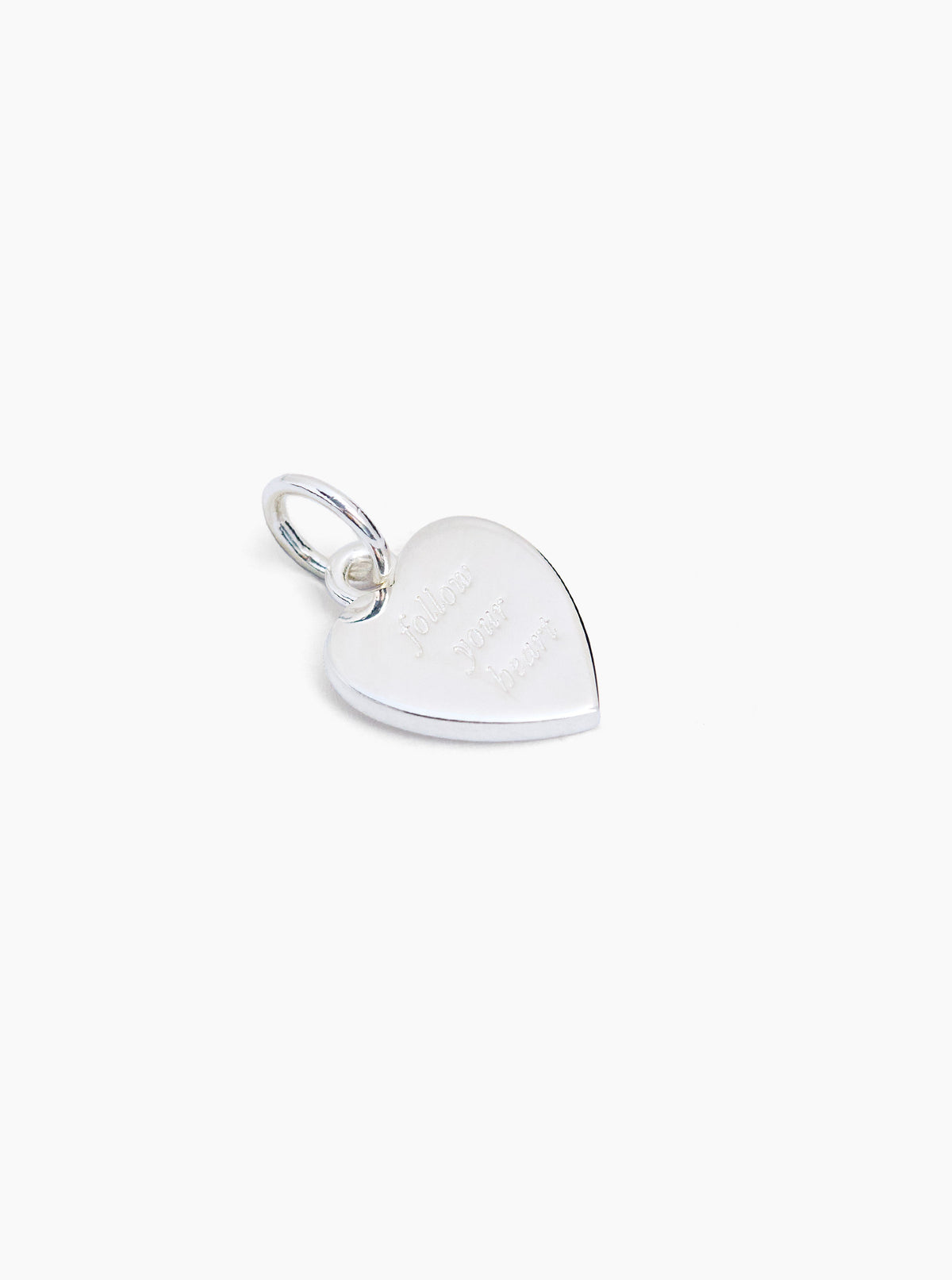 Large silver heart charm with subtle sparkle pattern and ring clasp