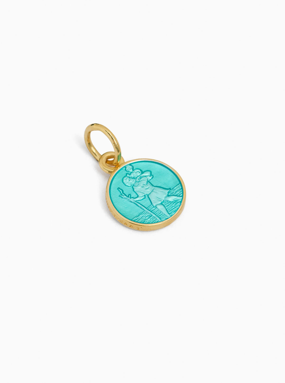 Turquoise round St Christopher charm with gold-tone bail